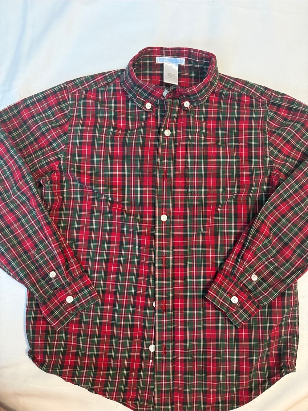 Janie and Jack Red and Green Plaid Cotton Button-Down Shirt